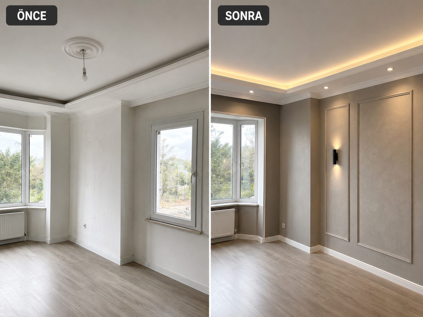 Ovacık iç cephe boya öncesi ve sonrası